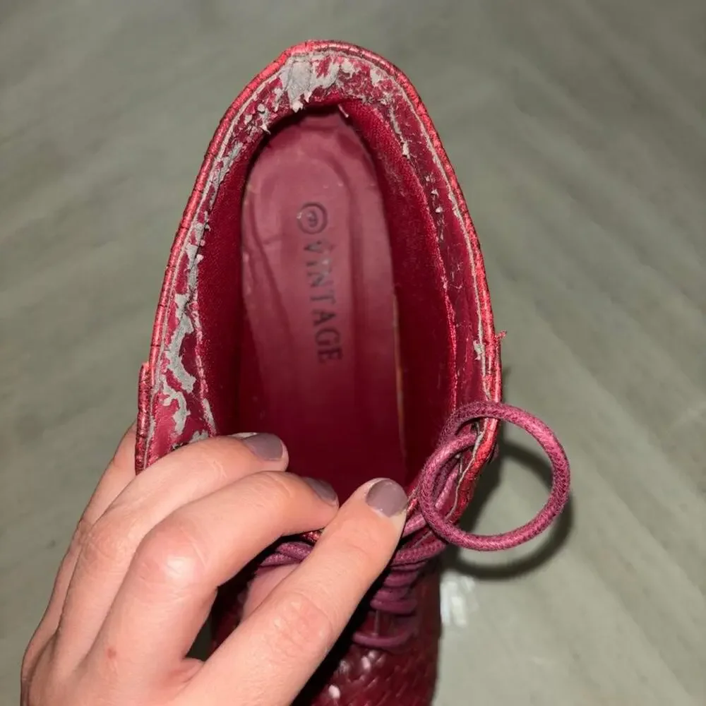 Vintage red woven platform boots